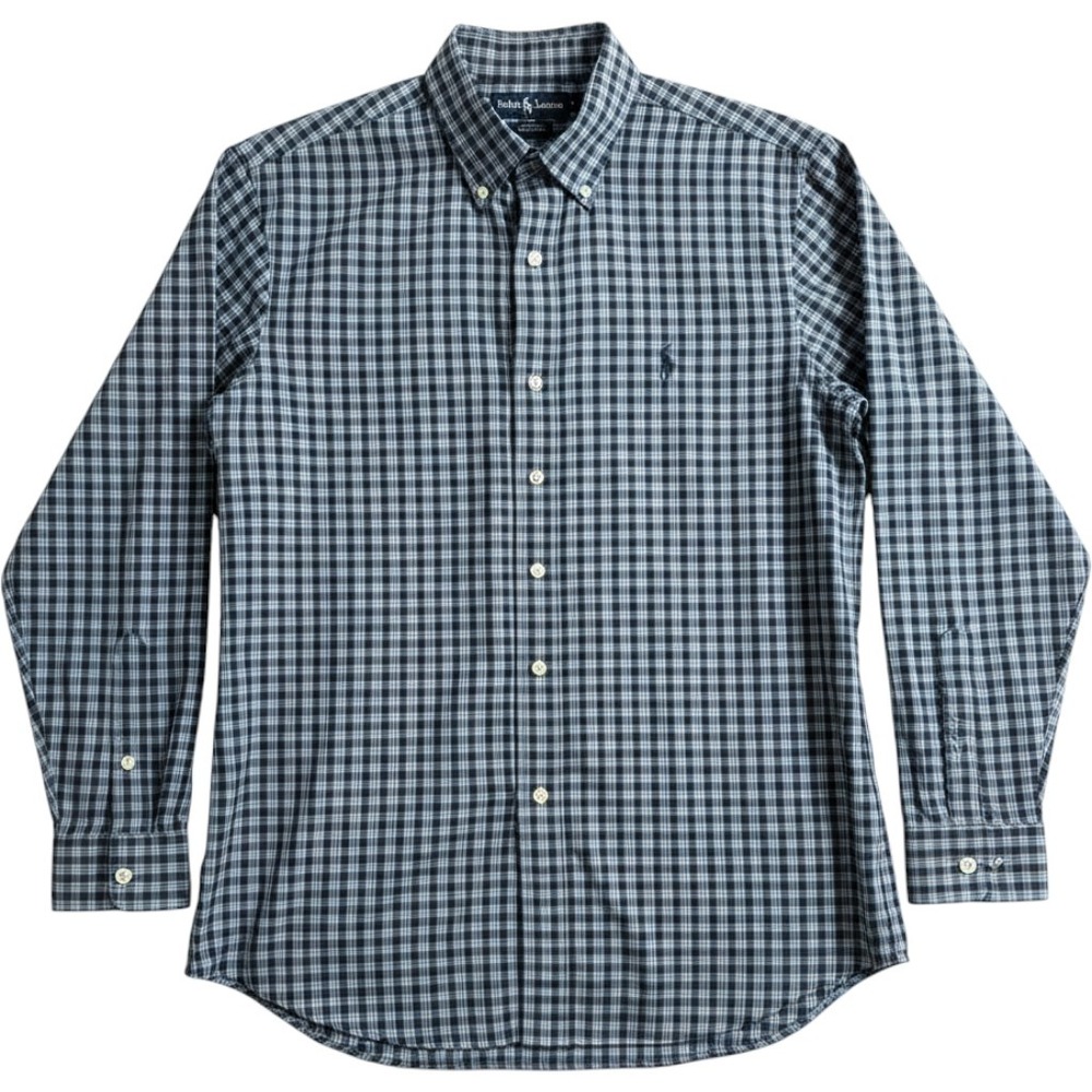Ralph Lauren Blake Mens XXL Blue Green Plaid Cotton Button Down Shirt Long